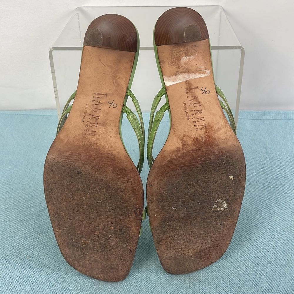 Ralph Lauren Green Strappy Wood Heels - Picture 7 of 8